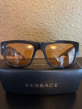 Versace Black Frame Sunglasses with Amber Lenses